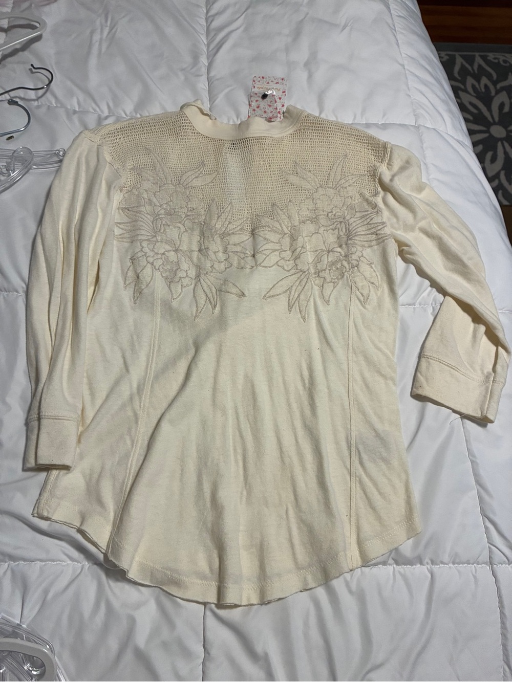 Free People Cream Floral Knit Top